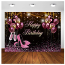 Avezano Black Gold Pink Glitters Birthday Backdrop for Girl Women Photoshoot Happy Birthday Party Banner High Heels Champagne Pink Golden Balloons Decorations Photography Background (7x5ft)