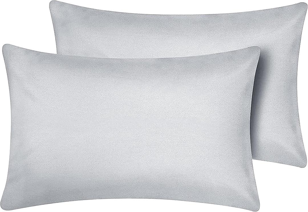 Travel Pillow Case 12x18 Size Set of 2 Pieces 100% Egyptian Cotton Envelope Closure 500 Thread Count Toddler Pillowcase Fits Up to 12x18, 12x16 or 11x15 Silver Grey (2 PC)