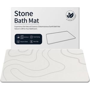 Stone Bath Mat for Bathroom, Diatomaceous Earth Shower Mat Quick Dry, White, 24" x 16"