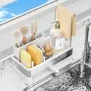 Sponge Holder for Kitchen Sink,Sink Caddy Organizer with Removable Brush Holder,Kitchen Countertop Soap Dispenser Storage with Detachable Towel Rack,White