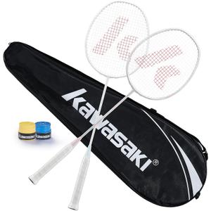 Badminton Rackets Set of 2 for Training, Sport, Including 2 Kawasaki Badminton Racket, 3 Badminton Birdies Feather,1 Badminton Bag Large (Yellow Green/White Red), Standard