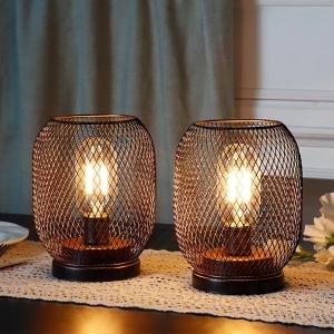 JHY DESIGN Set of 2 Metal Cage LED Lantern Battery Powered,Cordless Accent Light with LED.Great for Weddings,Parties,Patio,Events for Indoors OutdoorsRound Shape