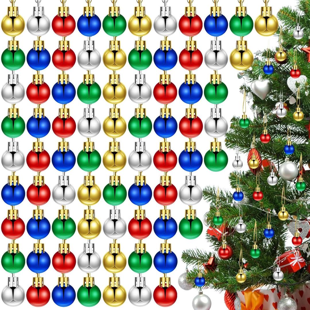 Poen 200 Pieces Mini Christmas Ball Ornaments 0.79 Inch Xmas Tree Balls Colorful Miniature Tree Ornaments Plastic Pendant for Holiday Party Decoration (Classic Colors, 0.79 Inch)
