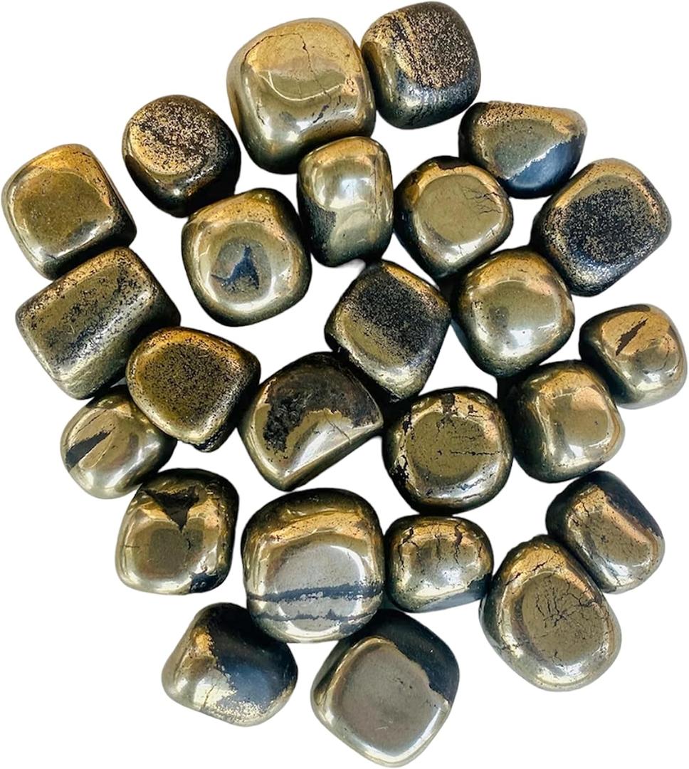 Golden Pyrite Crystals and Healing Stones - Polished Moldavite - Tumble Gemstone - Crystal Set - Decorative Rocks - Gem Stones Rocks Crystals - Boji Stones Pair - Reiki Supplies