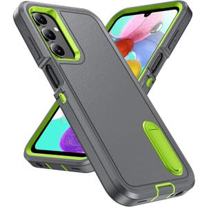 for Galaxy A15 5G Case with Kickstand 3-Layer Military Grade Protective Cover Silicone Shockproof for Samsung Galaxy A15 5G Phone Case (Gray+Green)