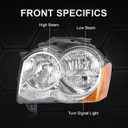 Headlights Assembly Replacement For Jeep Grand Cherokee 2008 2009 2010, Chrome With Amber Reflector