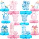 Gender Reveal Decoration Set - Includes Baby Reveal Table Decorations with Honeycomb Centerpiece for Boy or Girl Baby Shower Party Decoration