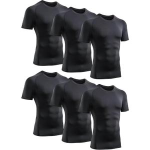TELALEO 6 Pack Men's Compression Shirt Short Sleeve Athletic Baselayer Sports T Shirts Workout Tops for Men Black White (Large)