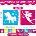 36pcs Princess Drawing Stencils 8 Inch Sidewalk Chalk Stencils Painting Large Washable Reusable Garden Theme Princesses Fairies Primary Shape Template