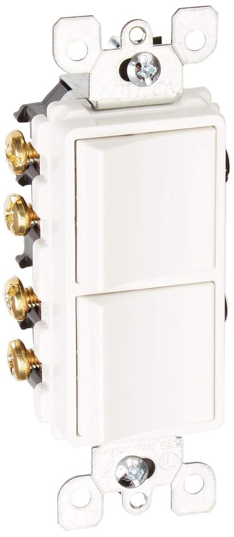 Leviton 15 Amp, 120/277 Volt, Decora Brand Style 3-Way / 3-Way AC Combination Switch, Commercial Grade, Grounding, 5643-W, White
