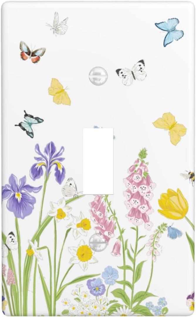 Flower Butterfly Light Switch Cover Plates Decorative Single Toggle Wall Plate, 1 Gang Lightswitch Cover