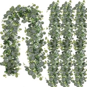 N&T NIETING 4 Pack Artificial Eucalyptus Leaf Garland, 6 FT Faux Greenery Summer Decor, Fake Hanging Vines for Decoration Table Mantle
