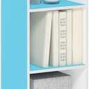 Furinno PASIR Book Shelf, 4-Tier Modern Bookshelf, Open Shelves Bookcase 9 x 12 x 42, Easy Assembly, for Living Room, Bedroom, Home Office, Light Blue/White