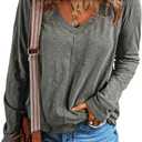 EVALESS Womens Tops Fashion V Neck Long Sleeve Shirts Casual Fall Outfits Basic T Shirts Blouses Top Women's Clothing, Size S (Grey)