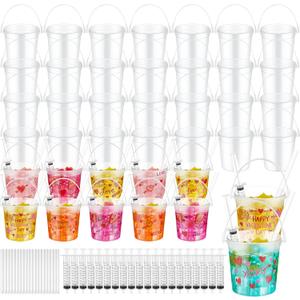Willinglong 20 Set 32oz Clear Plastic Rum Buckets for Drink with Straws and Lids Blank DIY Plastic Buckets Bulk for Parties Rum Wine Beer Beverage Party Valentine's Summer Holiday Party