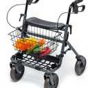 Rollator Walker for Seniors - Steel Frame, Adjustable Height Rolling Walkers, 8" Tires, Removable Basket, Ergonomic Handles - Supports Up to 300 lbs