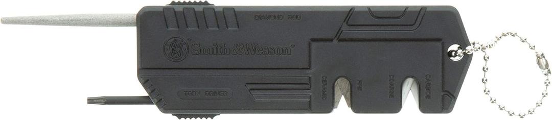 Smith & Wesson Knife Sharpener with Fine, Coarse Sides, Screwdriver, Heavy Duty Construction and Keychain for Survival, Hunting, Outdoor and EDC