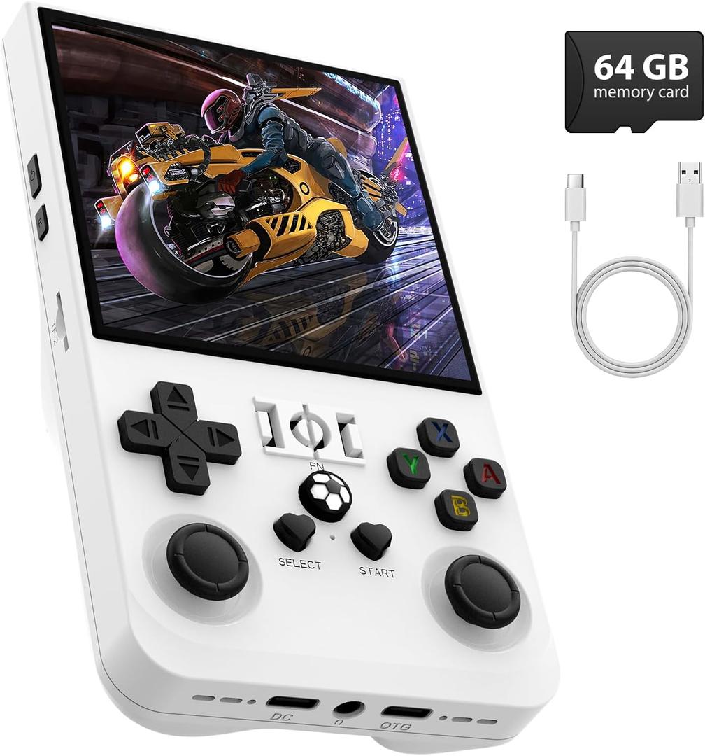 R36MAX Retro Gaming Console,4.0 Inch Retro Handheld Game Console with 64GB TF Card,Hand Held Video Game,30+ Emulator Retro Game Console,4000mAh Battery(White)