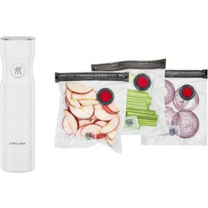 ZWILLING Fresh & Save 4 pc Vacuum Sealer Machine Set, 4 Small Reusable Snack Bags, Sous Vide Bags, Food Saver (White)