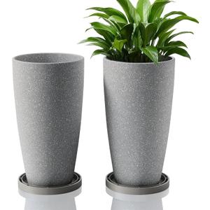 ZMTECH 2 Packs 21 inch Tall Planter, Indoor Outdoor Round Planter for Porch, Large Plant Pot with Drainage Hole for Home Garden Front Door, Modern Decorative Pots for Plants (Light Gray)