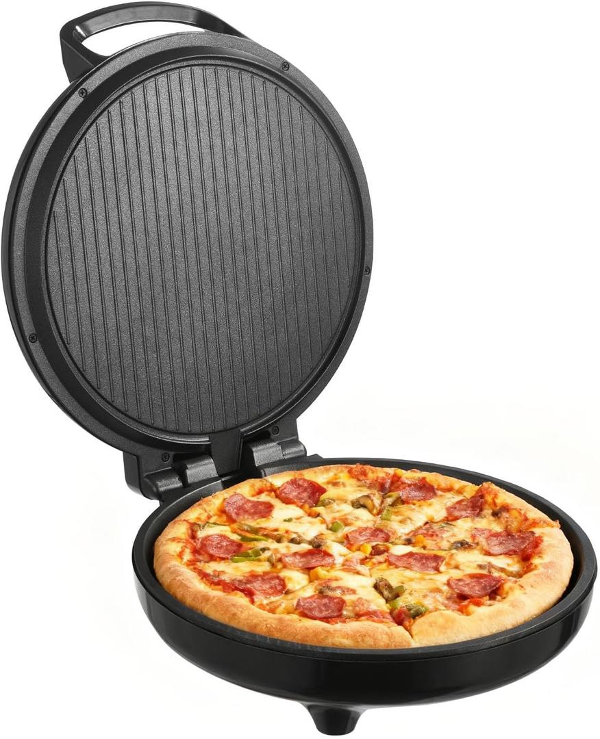 VEVOR Pizza Oven, 12 in Electric Pizza Maker, 1200W Electric Pizzas Cooker with Non-Stick Coating, 180 Open for Dual Side Baking, Heats up to 410 F, Multi-Function Cooking, for Pizzas, Barbecue