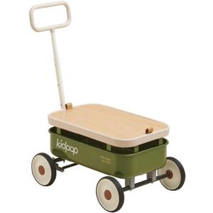PULA-Wild 3-in-1 Kids' Pull-Along Wagon Toddlers Push Walker for 2.5-8, Removable Wooden Cover and Adjustable Handlebar, Birthday Gifts Max Weight 33 lbs (Green)