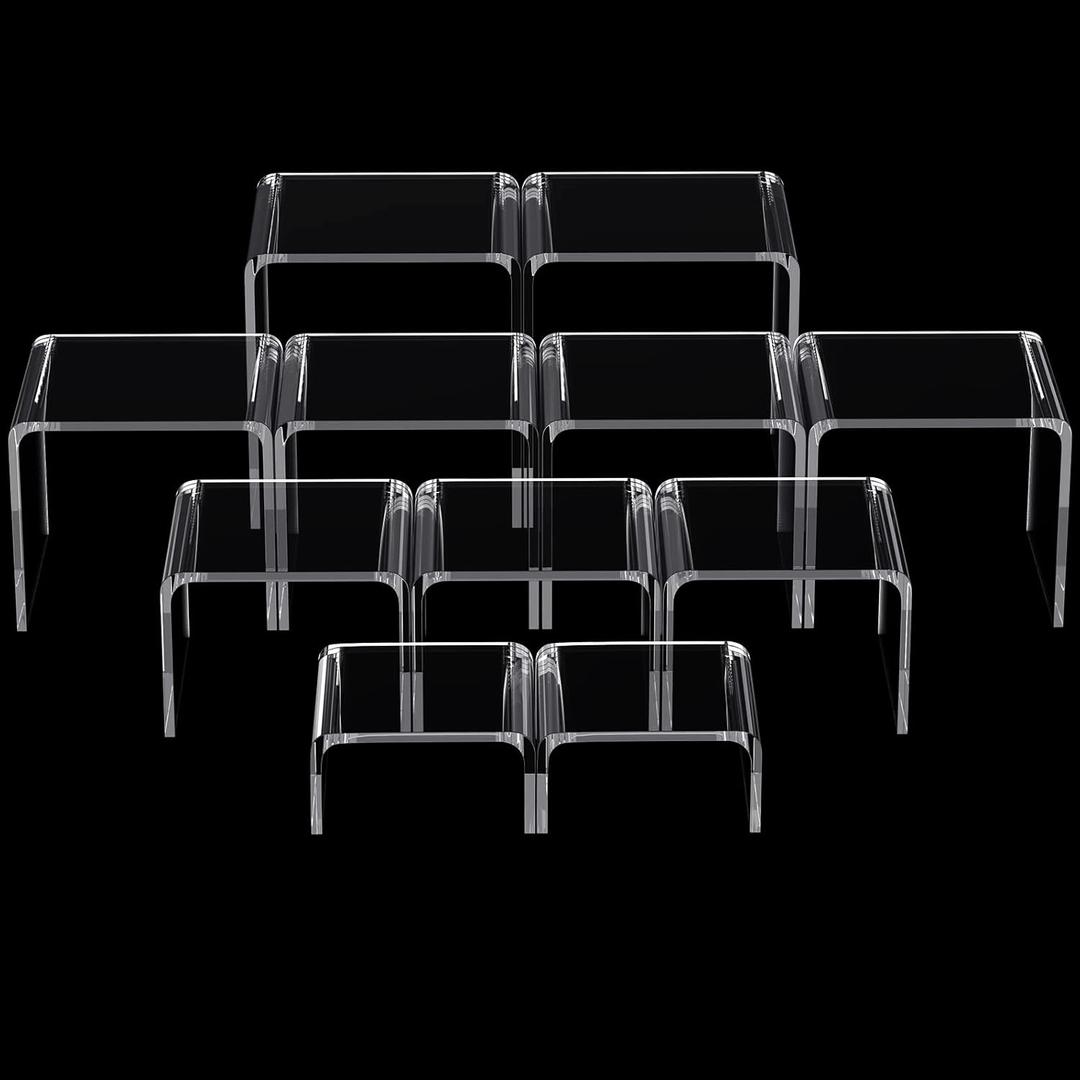 Chuangdi 20 Pcs Acrylic Display Risers, Clear Product Stand, Jewelry Display Riser Shelf Showcase Fixtures for Figure Dessert Cupcake Candy Action Showcase(Medium Set)