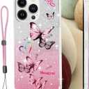 Designed for iPhone 14 Pro Max Case Cute Sparkling Garden Butterfly Soft TPU Shockproof Design for Teen Girls 6.7 inch (Pink)