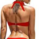 Lilosy Sexy Cute Underwire Cutout Halter Bikini Swimsuit Set Women Criss Cross Bathing Suit 2 Piece (Red, M)