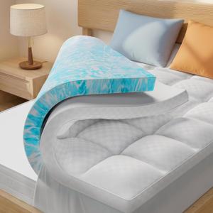 Dual Layer 4 Inch Memory Foam Mattress Topper Queen, 2 Inch Cooling Gel Memory Foam and 2 Inch Washable Pillow Top Mattress Pad Cover, 8-24 Inch Deep Pocket, Medium Firm for Back Hip Pain