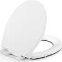 Round Toilet Seat, Standard 16.5 Slow/Soft Close Round Toilet Seat for Round Toilets, No-Slam Quiet-Close Lid, Easy-to-Install, White, Durable Never-Loosen Design