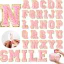 Chenille Letters Patches Self-Adhesive for Clothing: NICEVINYL 52pcs Pink Preppy Varsity Self Adhesive Initial Letter Patches Stickers for Trucker Hats,Makeup Bags,Backpacks