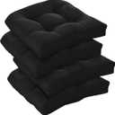 downluxe Outdoor Chair Cushions Set of 4 for Patio Furniture, Water Resistant Tufted Overstuffed Patio Furniture Cushions, Thick Outdoor Seat Cushion, 19" X 19" X 5", Black