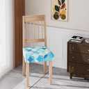 Stretch Dining Chair Seat Covers Set of 2,Dining Chair Slipcovers, Floral Printed Chair Covers,Soft Fabric Washable Upholstered Chair Seat Protector, No Rear Covers for Home Kitchen Dining Room (Light Blue Geometric Circles)