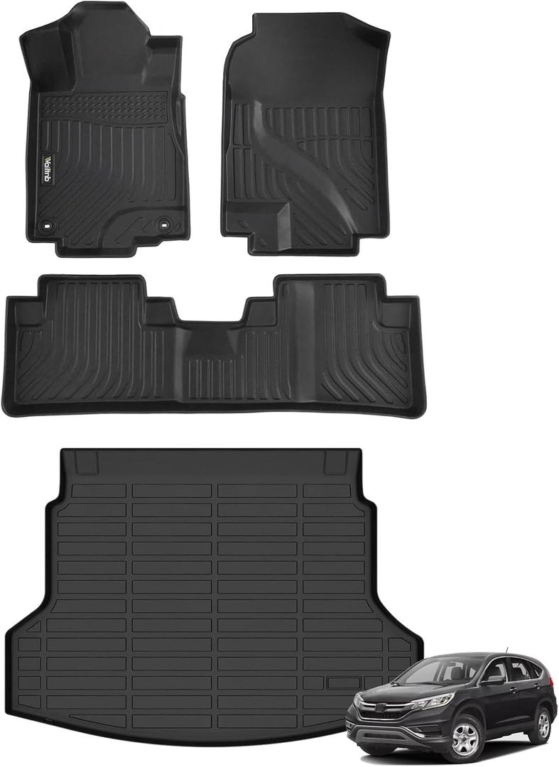 Car Floor Mats & Cargo Trunk Liners Custom Fit 2012-2016 Honda CRV (Not fit EX-L & CRV Touring & with Subwoofer) All Weather Liners for Honda CRV 2016-2012 Car Mats Accessories for C-RV 12-16