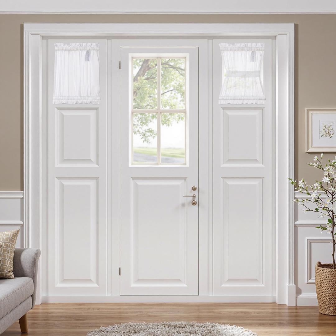 MIULEE Sidelight Sheer French Door Curtains Short 25 x 20 Inches Light Filtering Window Treatment with Tieback 2 Panels, White