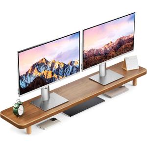 Dual Monitor Stand - 39Inch Large Wood Monitor Stand Riser, Holds 200lbs Ultra Strong Support for 2 Monitor/Laptop Computer/TV/PC/Printers, Desk Organizer for Gamming Room & Office, Extension Monitor Stand Riser (Walnut 39.37in)