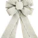 Natural Burlap Wreath Bow 20 x 11 Inches Easter Bows Light Khaki Stripes Ribbon Bow Carnival Farmhouse Bow Tree Ornament for Home Front Door Decorations
