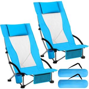 Spiareal 2 Pack Folding Beach Chair for Adults Portable Backpack High Back Chair 300lbs Heavy Duty Lightweight High Back with Headrest Cup Holder Carry Bag for Picnic Camping Fishing(Blue), 21.7 x 22.8 x 33.5 inches