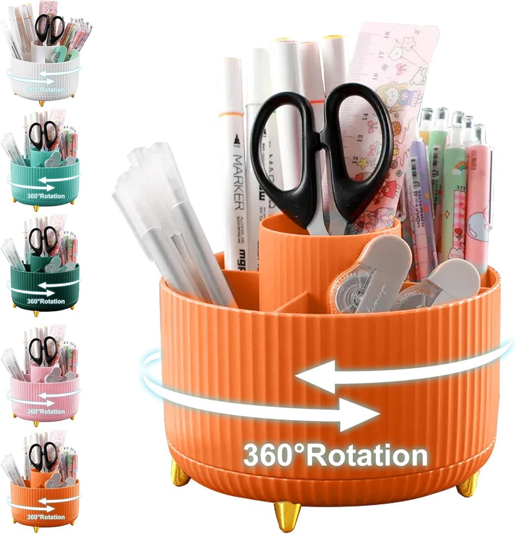 Pencil Holder For Desk,5 Slots 360Degree Rotating Desk Organizers And Accessories,Desktop Storage Stationery Supplies Organizer, Cute Pencil Cup Pot For Office, School, Home