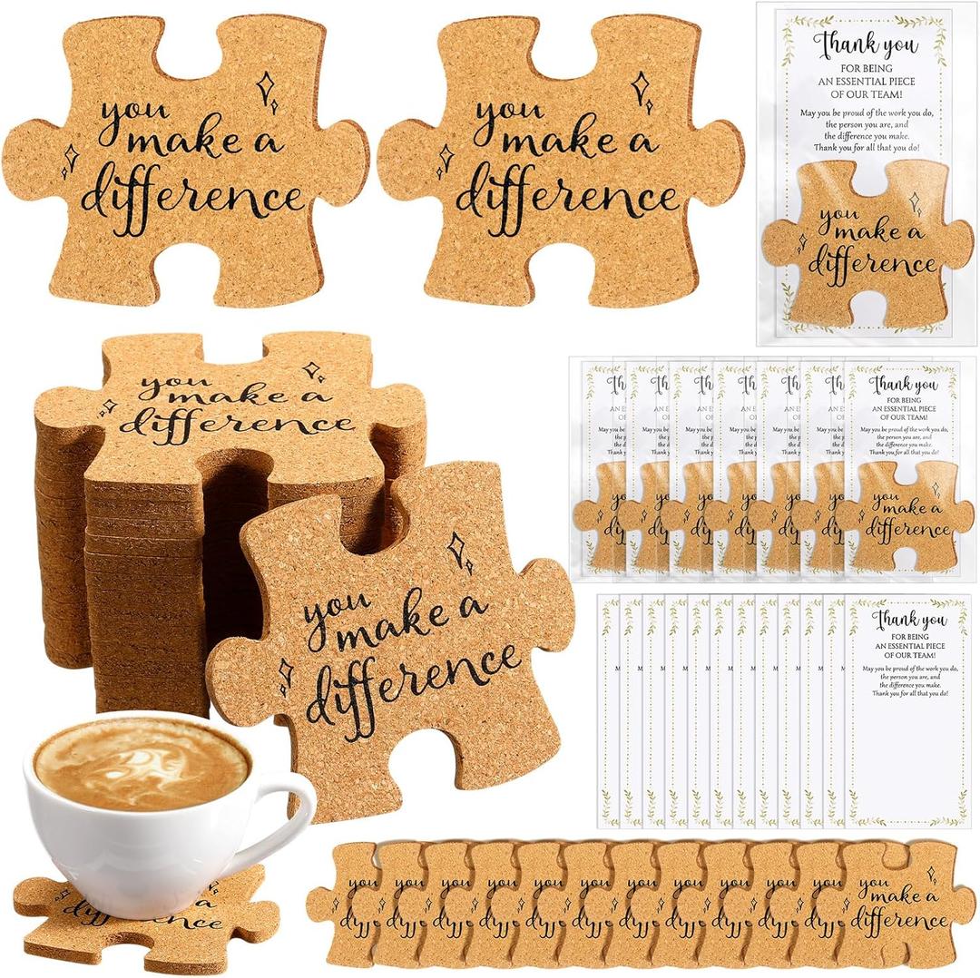 Hushee Valentines Day Gifts for Coworker Employees Appreciation Team Gifts from Boss Motivational Puzzle Piece Coasters Work for Office Staff Coworker(40 Pcs, You Make A Difference)