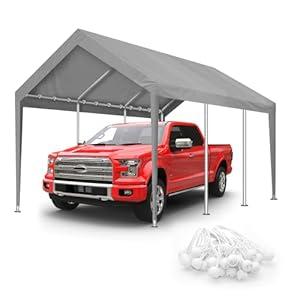 10x20FT Carport Canopy Replacement Cover Heavy Duty Waterproof & UV Protected, All Weather Car Shade Canopy with Ball Bungees (Grey, 10'x20', Frame is not Included)