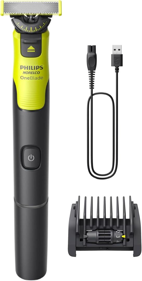 Philips Norelco OneBlade 360 with Connectivity Hybrid Face, Electric Beard Trimmer and Shaver, with 360 Blade Technology, 1x360 Blade for Face, 5in1 Adjustable Comb, Model QP4530/90 (Black & Lime Green)