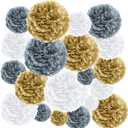 EpiqueOne 20-Piece Tissue Paper Pom Poms Party Decoration Kit - Gold, Silver & White | Different Sizes - 6", 8", 10", 12" & 14" | Ideal for Birthdays, Bridal or Baby Showers, Graduation & More
