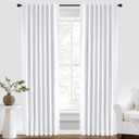INOVADAY 100% Blackout Curtains 90 Inches Length 2 Panels Set, Back Tab/Rod Pocket Linen Black Out Curtains for Bedroom, Thermal Insulated Window Drapes - Bright White, W50 X L90