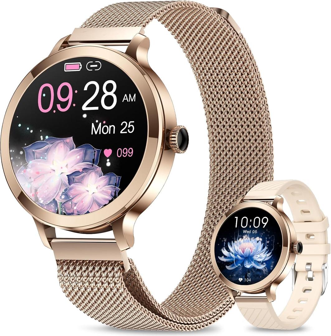 GADIXY Smart Watches for Women (Make/Answer Call), 1.1" AMOLED Small Screen Fitness Tracker 110+ Sports Modes IP68 Step Counter/BP/Heart Rate/Sleep Monitor Smart Watch for Android iOS Gold