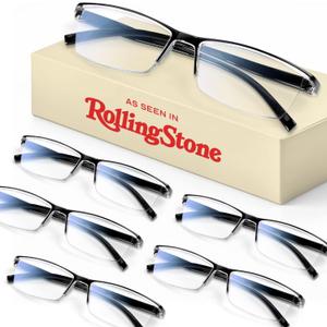 6 pack Executive Style Reading Glasses Men - Durable Readers with 99% Blue Light Blocking - Comfortable Fit with TR90 Frames (Black)