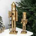 2 Pcs Christmas Nutcracker Ornaments Neutral Nutcracker Figures 10'' 15''Christmas Decor Ornament Soldier Festive Collectible Gift for Table Fireplace Shelf Desktop(Gold,Wooden)
