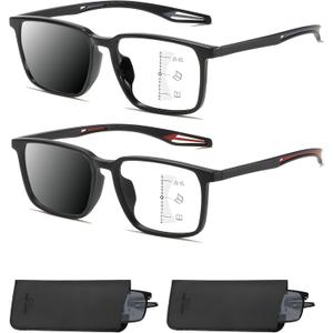 Reading Glasses For Men Women, Blocking Eyeglasses Computer Eye Glasses, TR90 Quality Lightweight (2 Black/Multifocus Photochromic Gray)