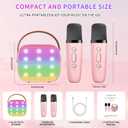 Mini Karaoke Machine Kids Microphone, Haomuren Portable Bluetooth Karaoke Speaker with 2 Wireless Microphones and LED Lights, Christmas Birthday Party Gifts for Kids & Adults (K1-Pink)